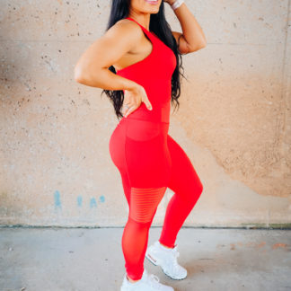 Feeling Fire in Red Fit Booty Full length Leggings With Side Pockets & Mesh