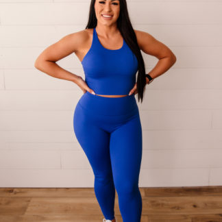 Classic Fit Booty Strappy Back Legging Set - Cobalt