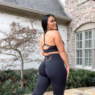 Classic Fit Booty Legging Set w/ Strappy Back Legging and Braided Top - Black