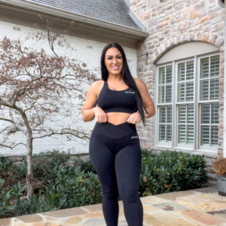 Classic Fit Booty Legging Set w/ Criss Cross Front Leggings and Strappy Halter Top - Black