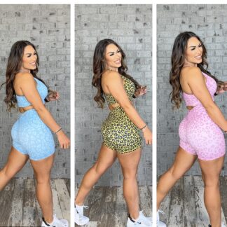 Women’s Classic Fit Booty V Back Short and Top Set- Leopard Line