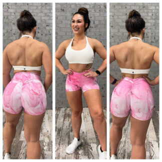 Fit Booty Pink Marble Shorts In V back or Pockets
