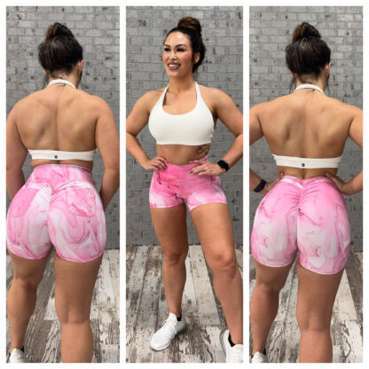 Fit Booty Pink Marble Shorts In V back or Pockets