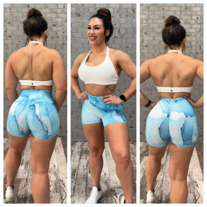 Fit Booty Blue Marble Shorts In V back or Pockets