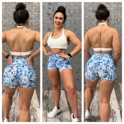Fit Booty Blue Floral V Back & Pocket Shorts