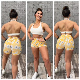 Fit Booty Yellow Floral V Back & Pocket Shorts